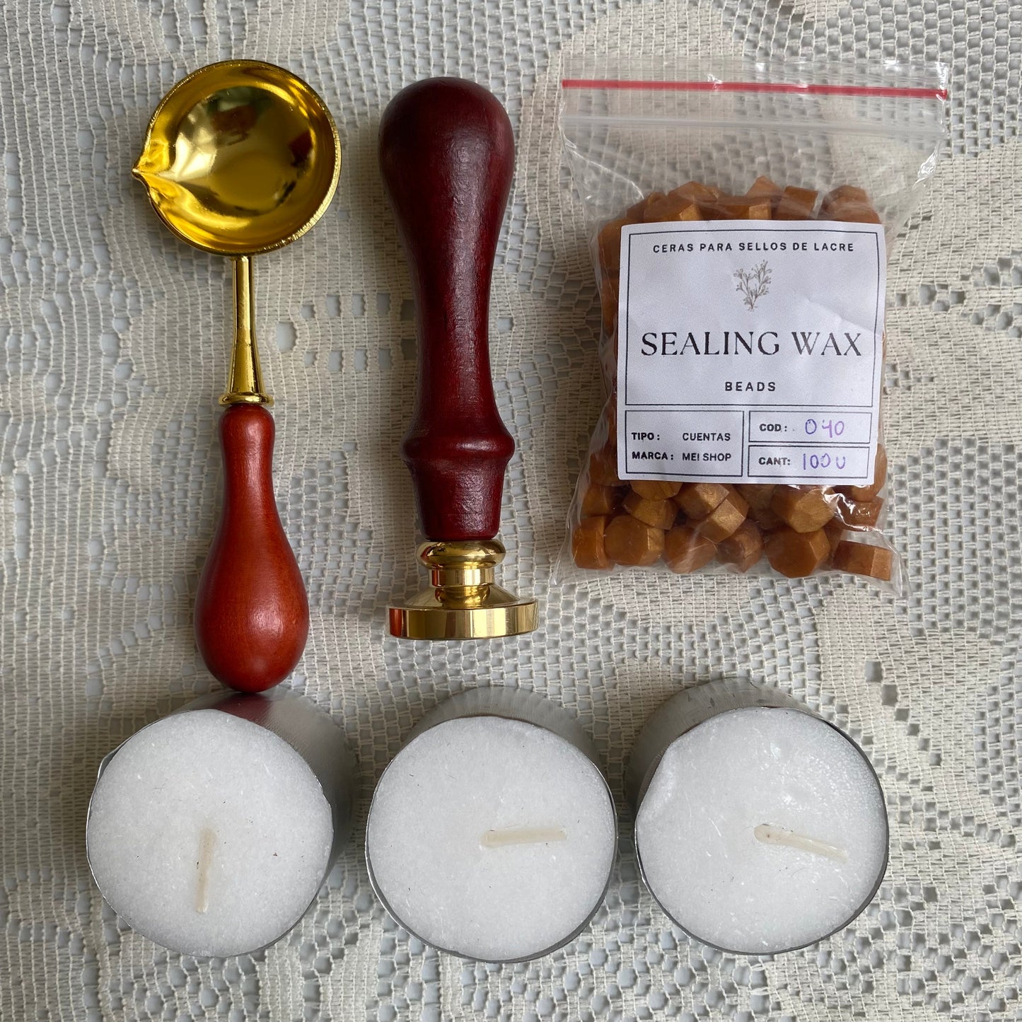 Kit básico sellos de lacre + sello personalizado (para 25 sellos/invitaciones)