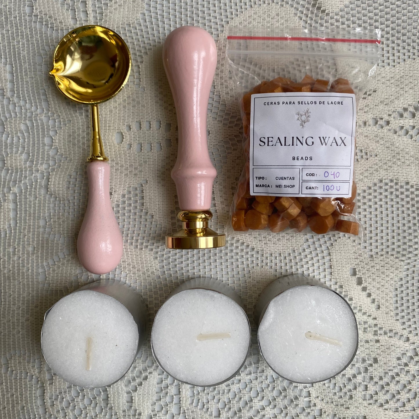 Kit básico sellos de lacre + sello personalizado (para 25 sellos/invitaciones)