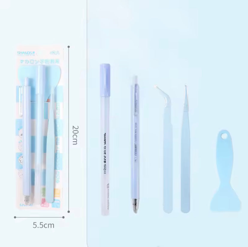 Set de 4 herramientas (Palita+glue pen+pinza+cutter)