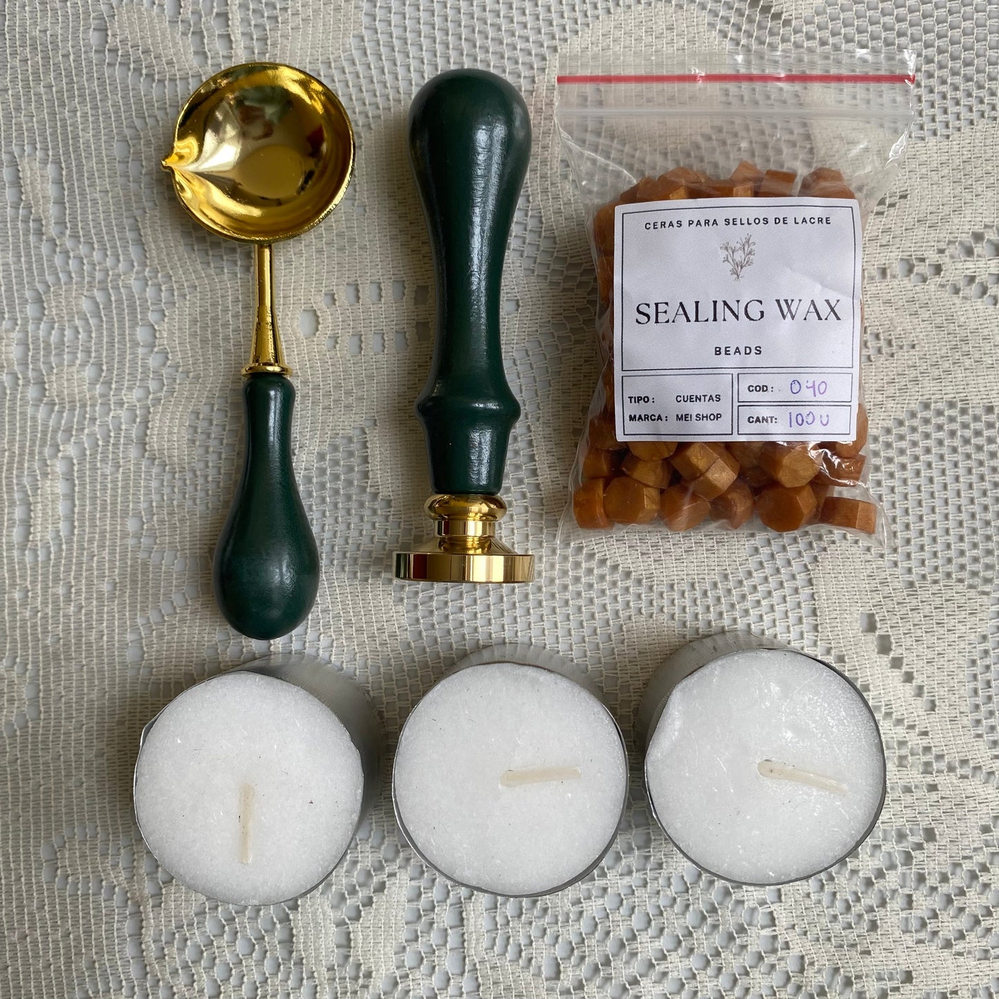 Kit básico sellos de lacre + sello personalizado (para 25 sellos/invitaciones)