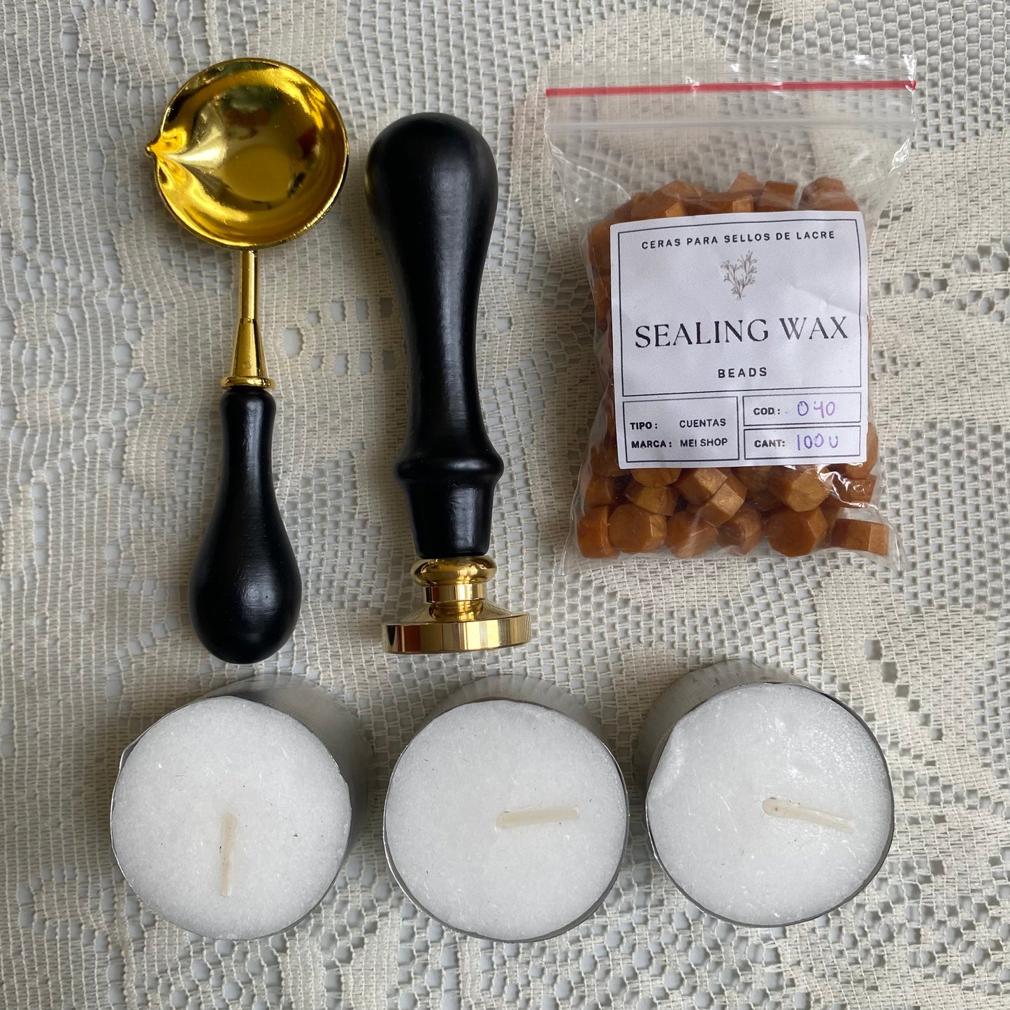 Kit básico sellos de lacre + sello personalizado (para 25 sellos/invitaciones)