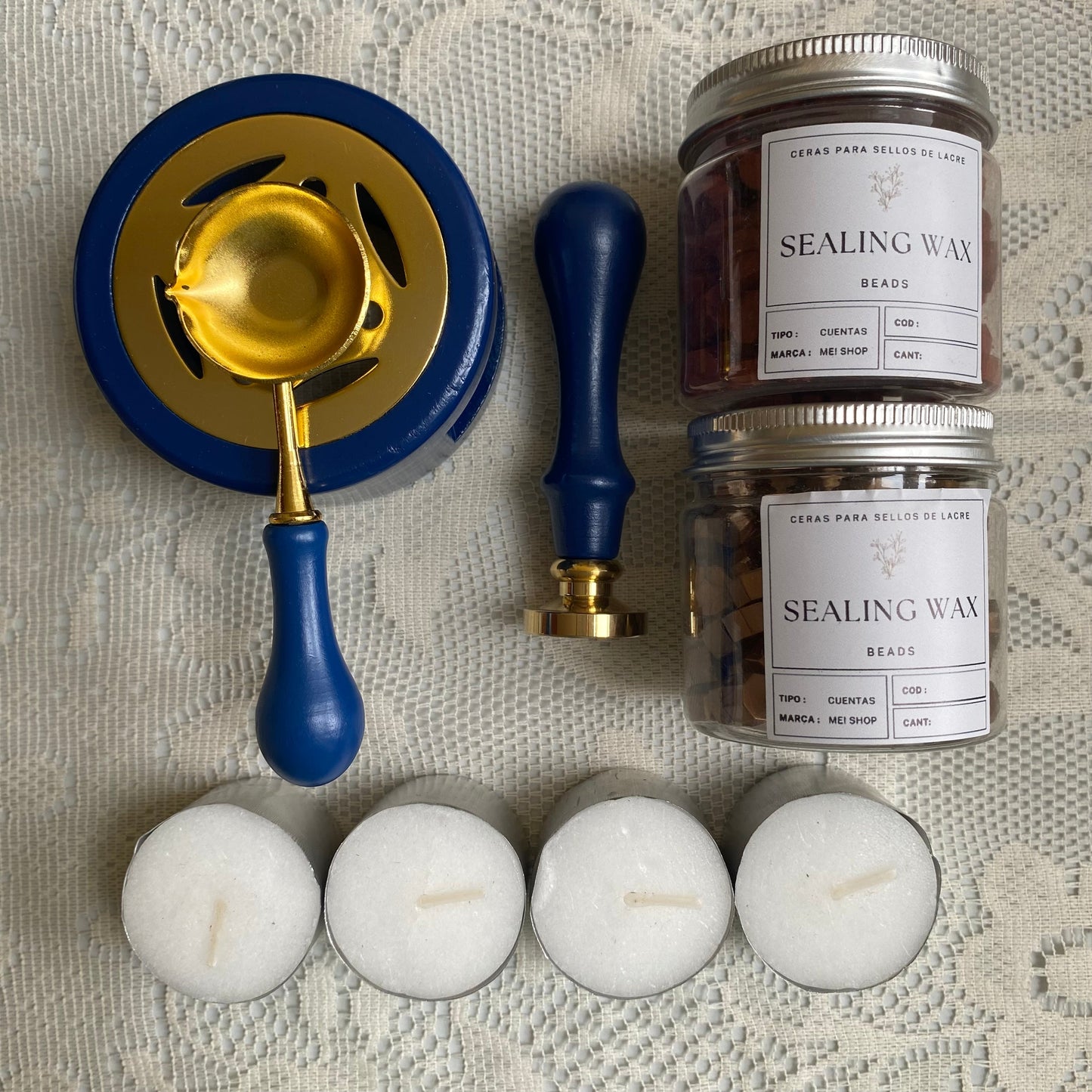 Kit completo sellos de lacre + sello personalizado (para 100 sellos/invitaciones)