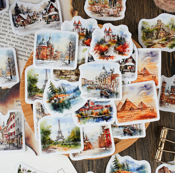 Cajita de stickers Ciudades-30 pzas