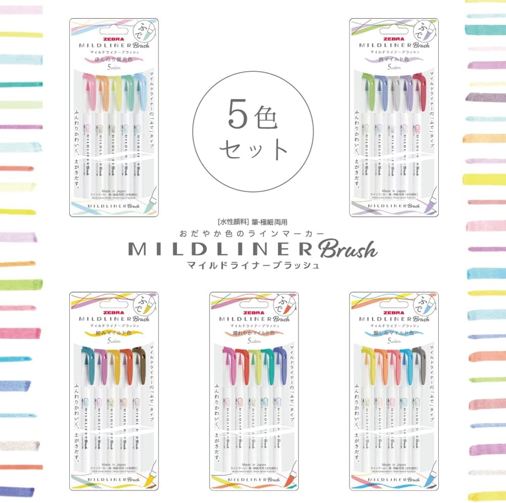 Brush pens Zebra Mildliner-5 piezas