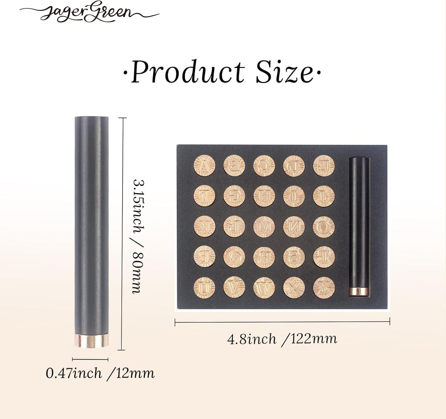 Set de 26 bronces alfabeto 1.2 cm + mango