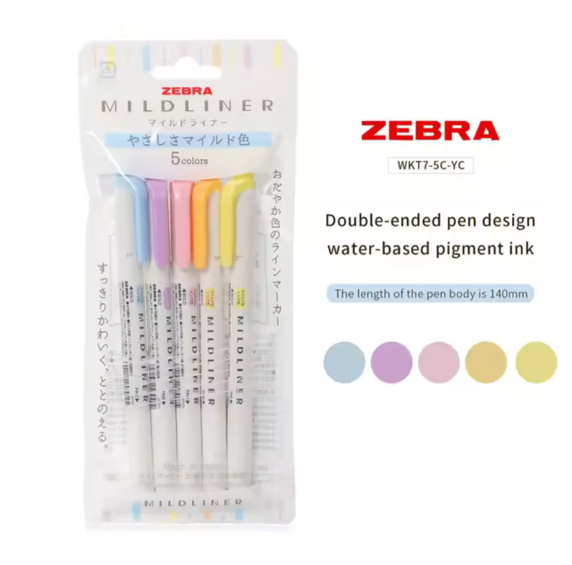 Resaltadores Zebra Mildliner-5 piezas