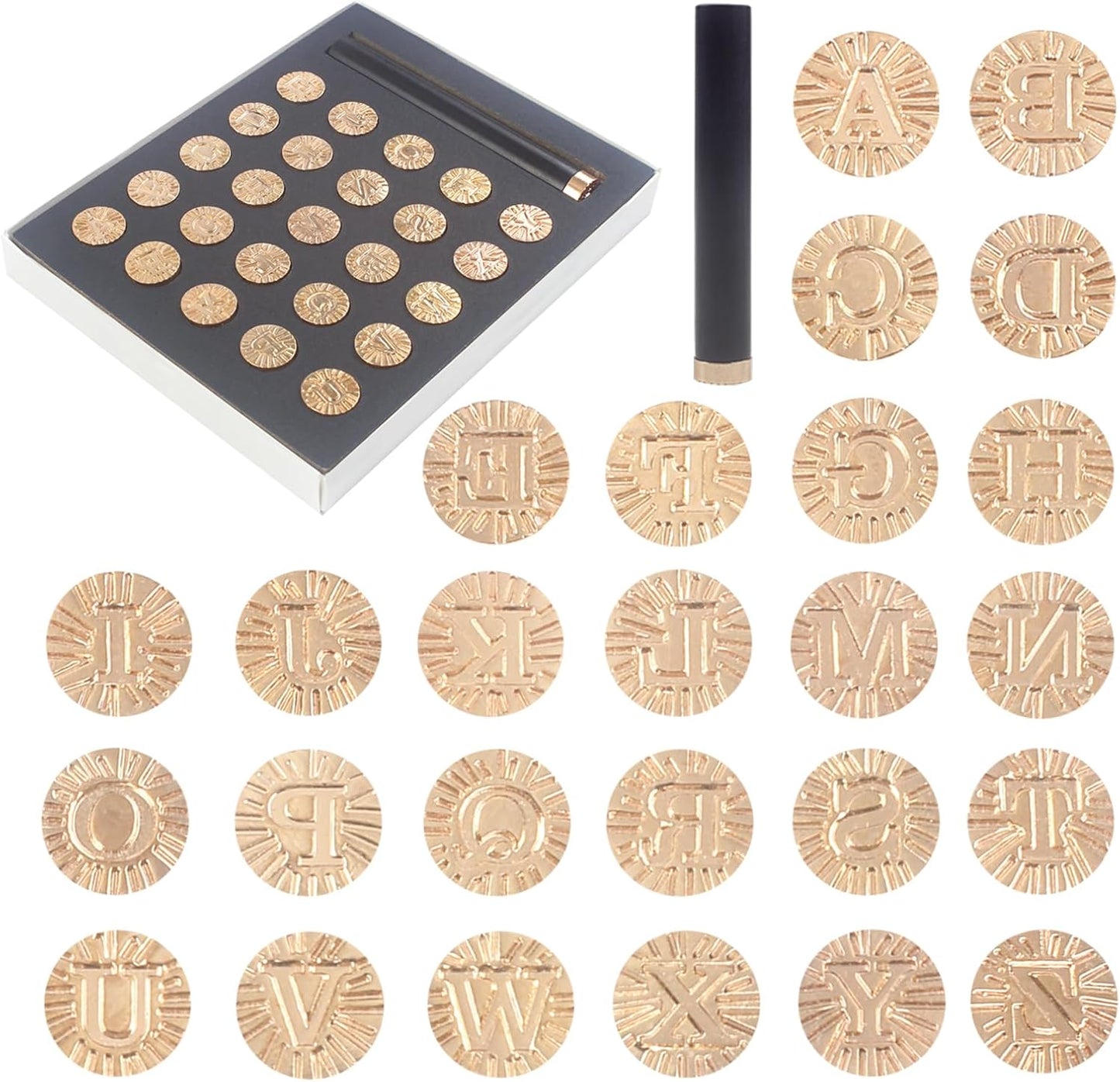 Set de 26 bronces alfabeto 1.2 cm + mango