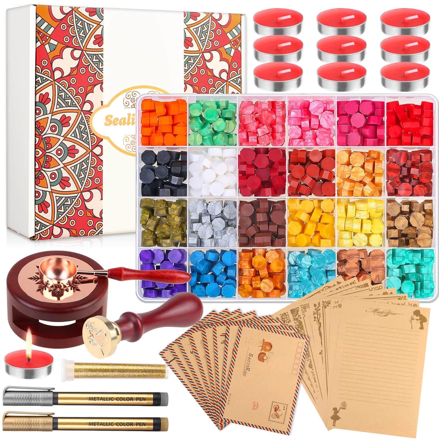 Kit sellos de lacre y cartas + 720 ceras