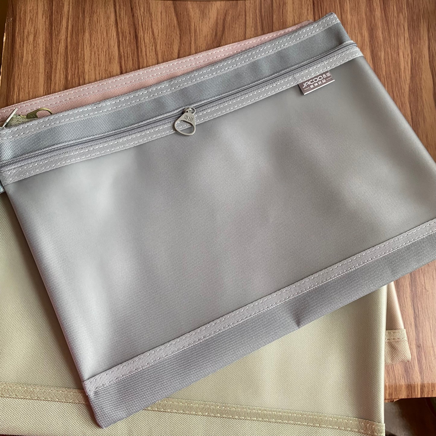Estuche carpeta A4 de tela y transparente-2 cierres