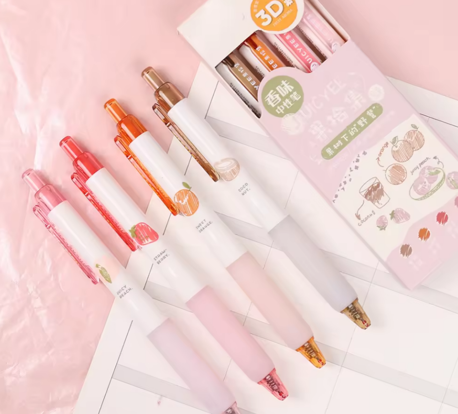 Set de lapiceros frutales tinta gel 0.5mm-4 pzas
