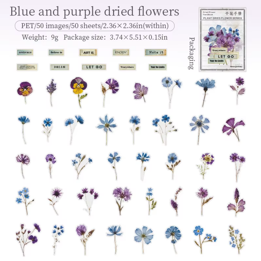 Stickers flores secas-50 pzas