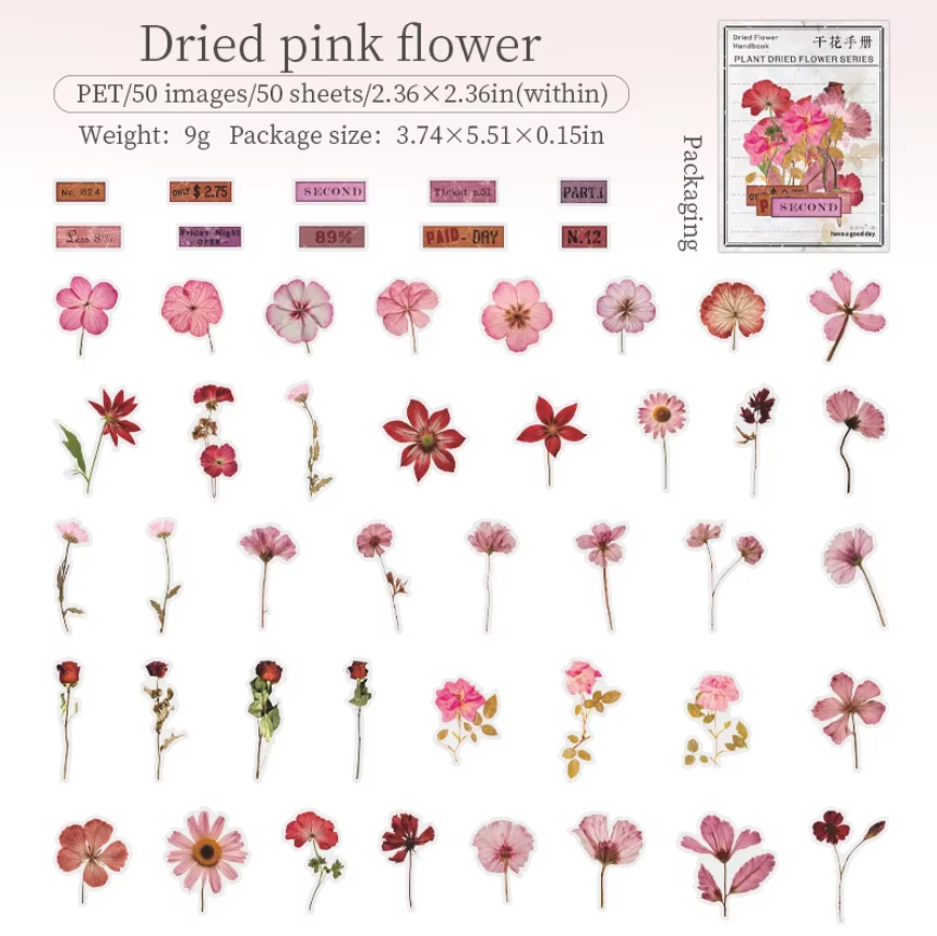 Stickers flores secas-50 pzas
