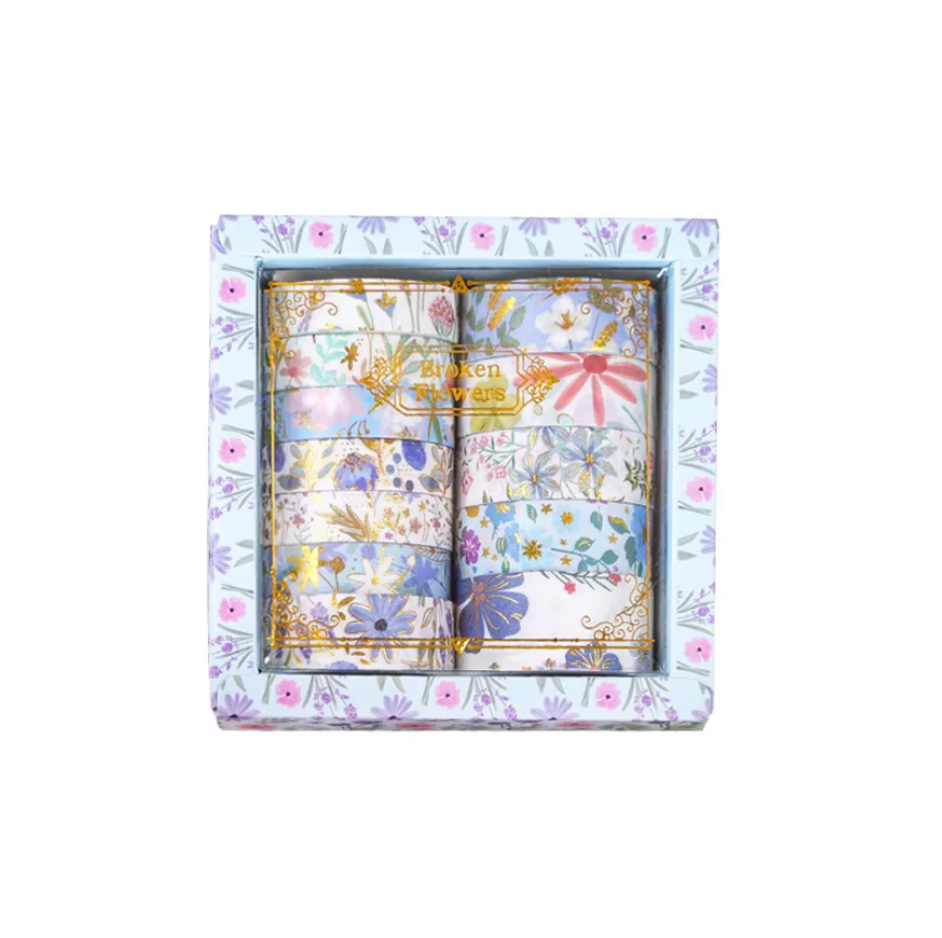 Juego de washitape "broken flowers"-12 pzas