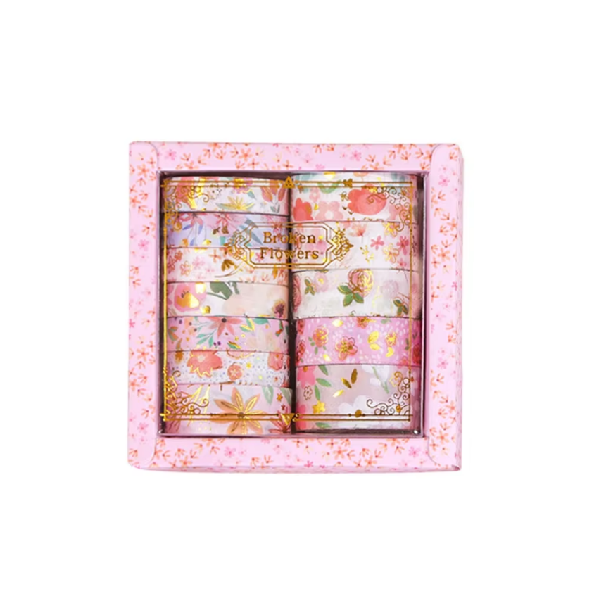 Juego de washitape "broken flowers"-12 pzas