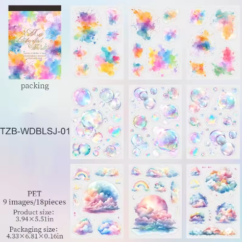 Block de stickers splash, burbujas y nubes-18 hojas