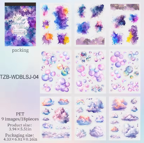 Block de stickers splash, burbujas y nubes-18 hojas