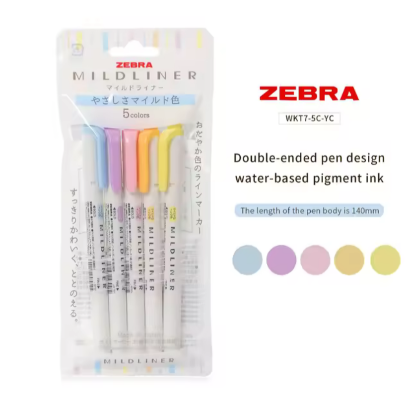 Resaltadores Zebra Mildliner-5 piezas