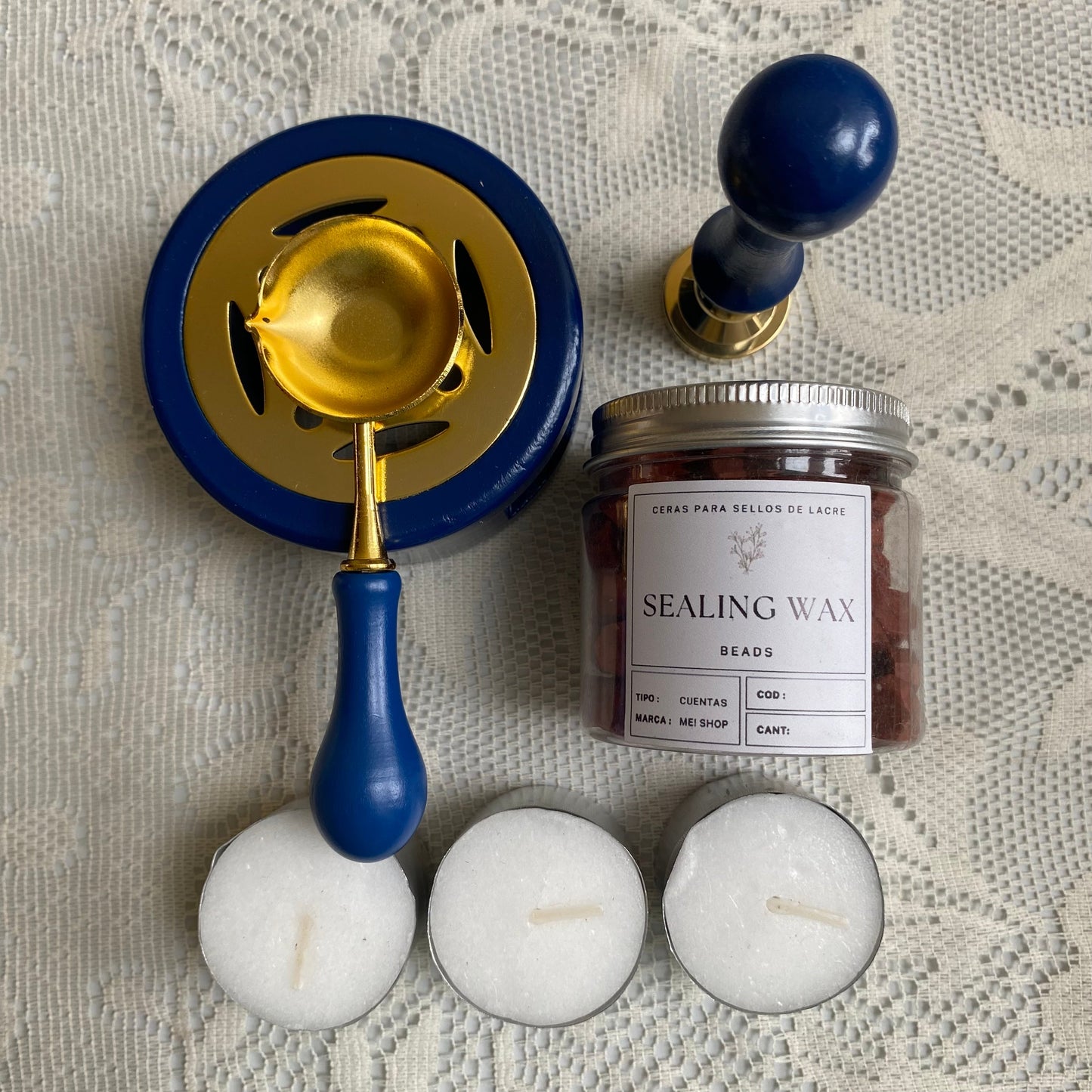 Kit completo sellos de lacre + sello personalizado (para 50 sellos/invitaciones)