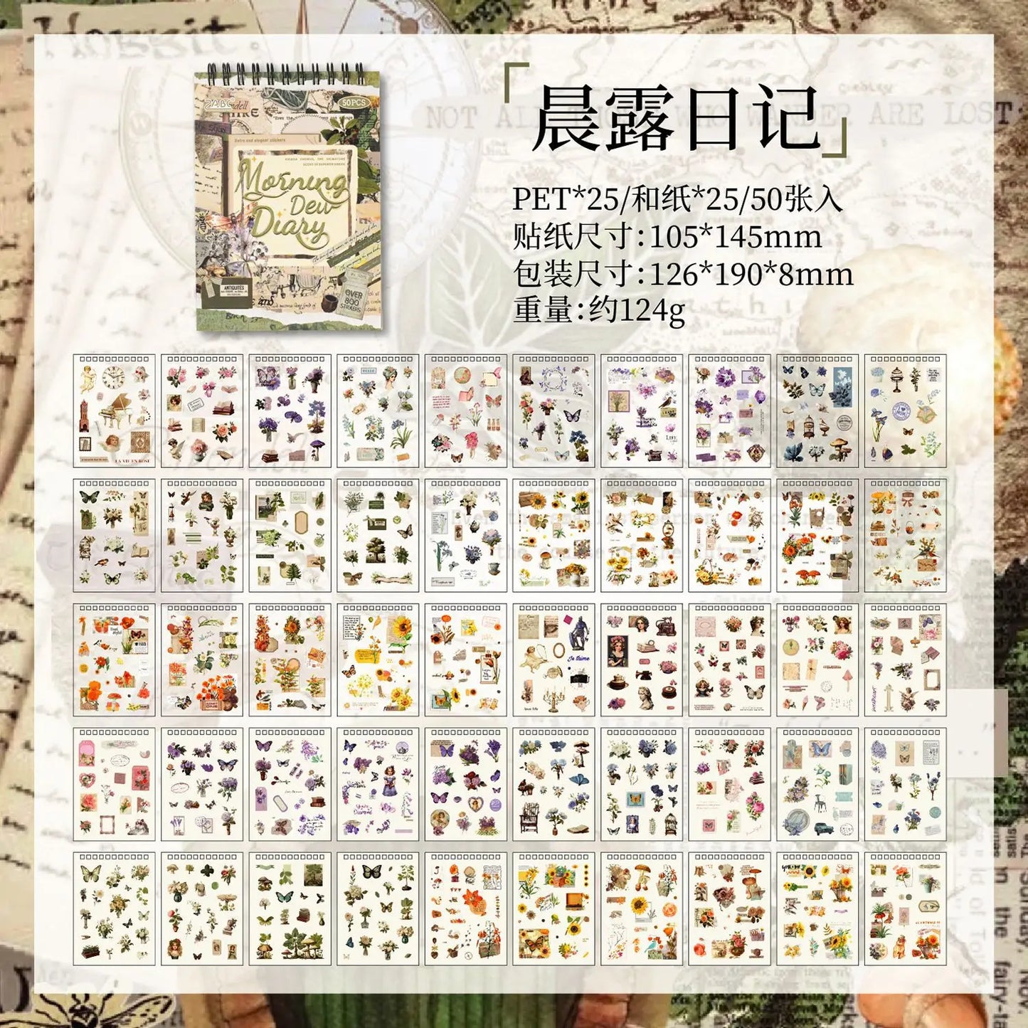 Block de stickers pet+washi-50 hojas