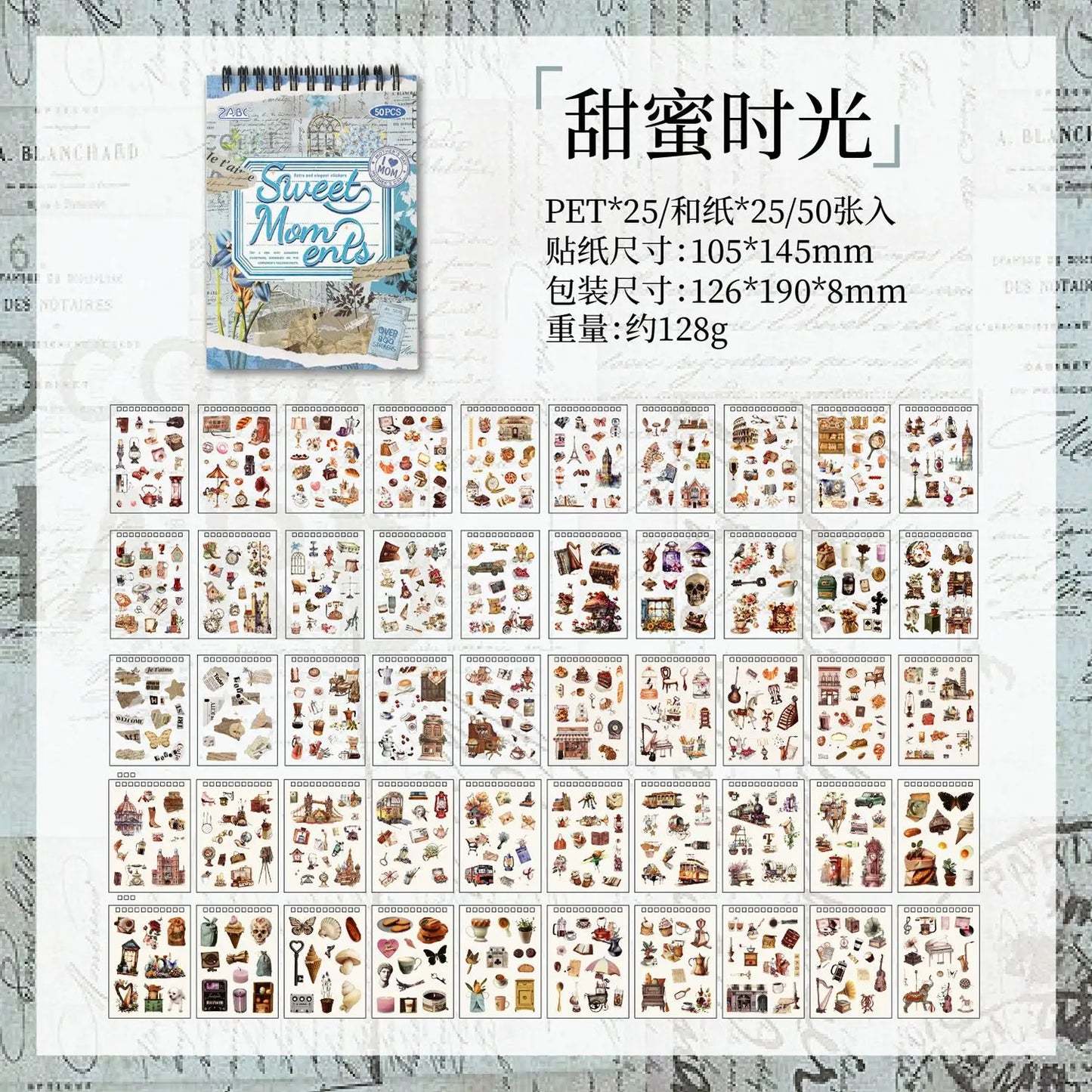 Block de stickers pet+washi-50 hojas