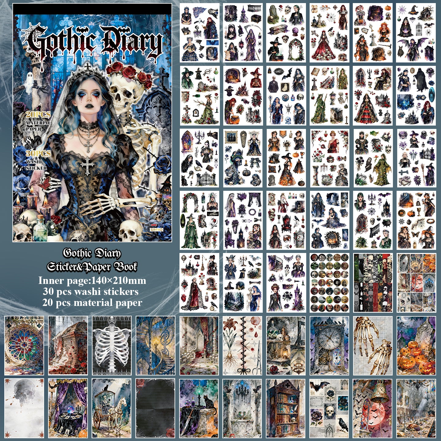 Block de stickers Gothic diary-50 hojas