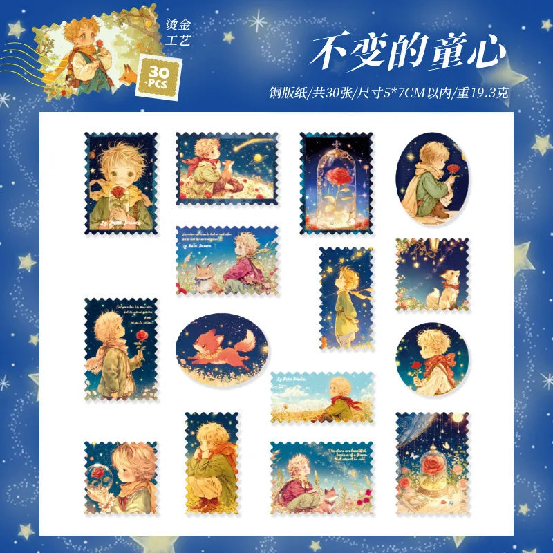 Stickers estampillas foil "el principito"-30 pzas