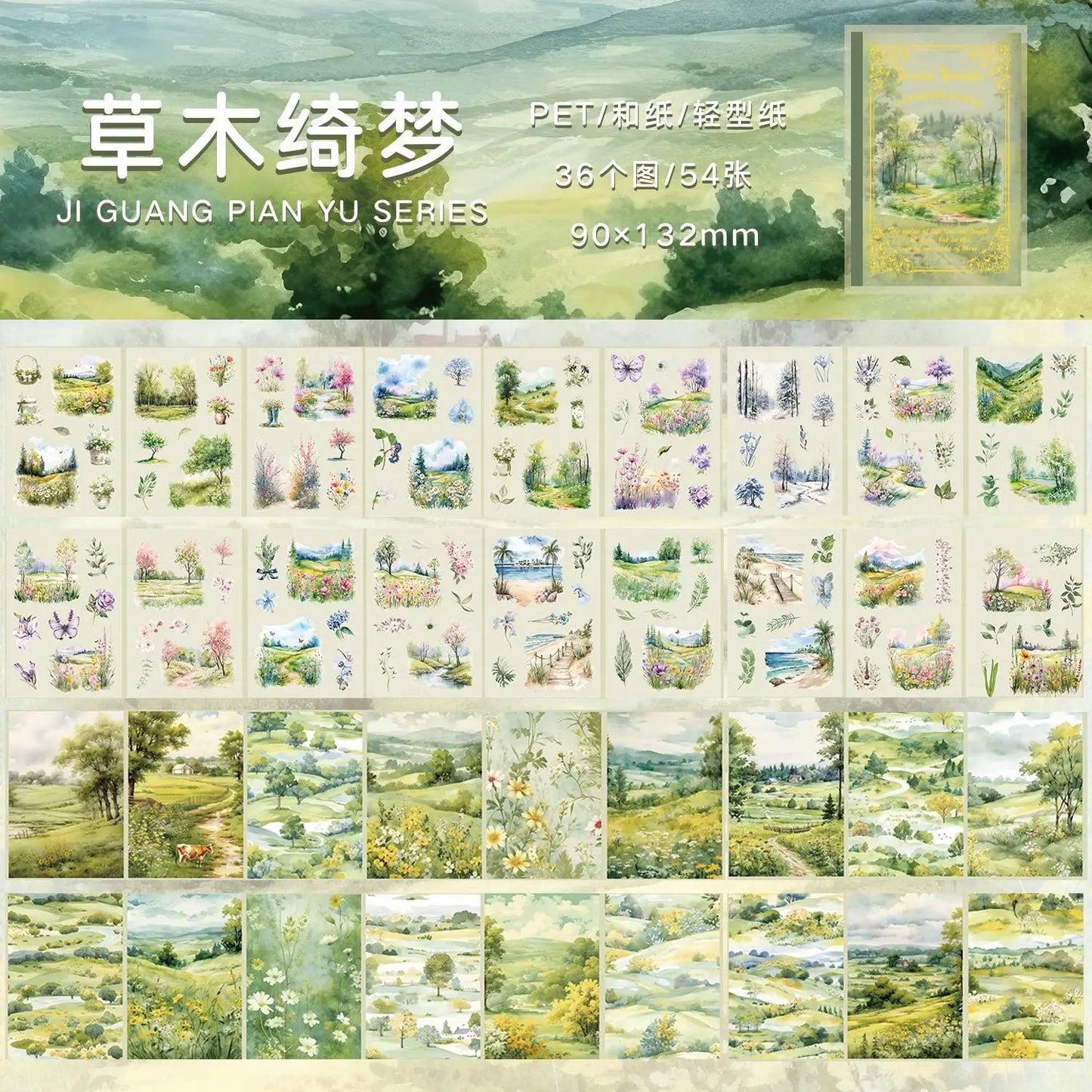 Set sticker pet + sticker washi + papel -54 pzas