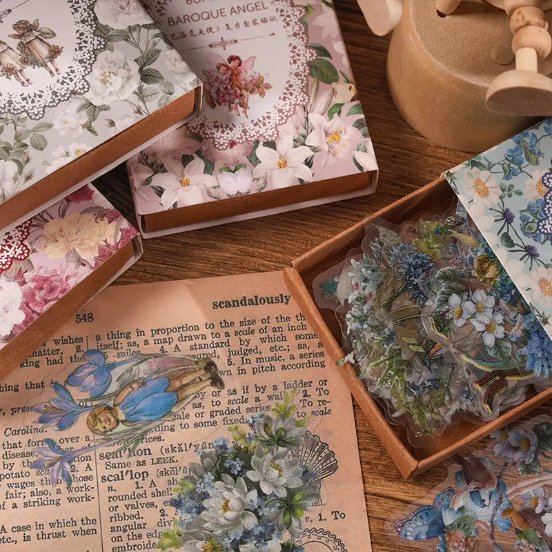Box stickers flowers vintage-60 pzas