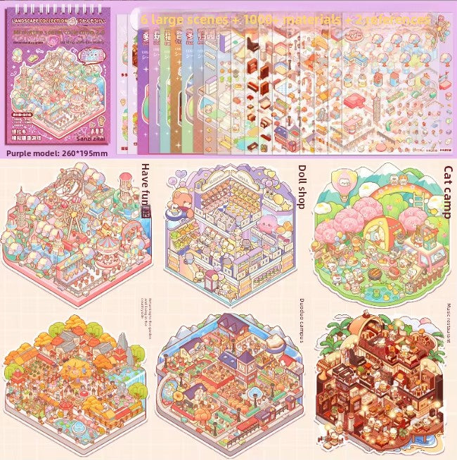 Libro lila de 6 escenarios 3D tamaño A4