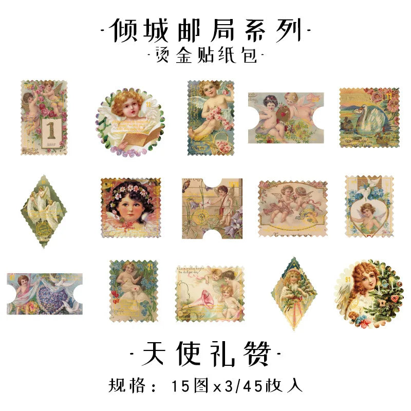 Stickers estampillas con foil dorado-45 pzas