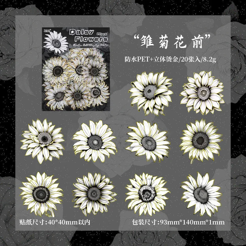 Stickers rosas blancas con foil-20 pzas