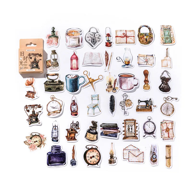 Cajita de stickers old time-46 pzas