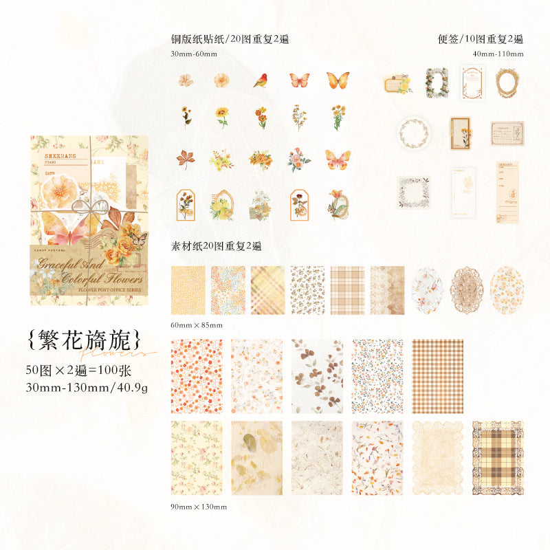 Set de papeleria flower post office-100 pzas