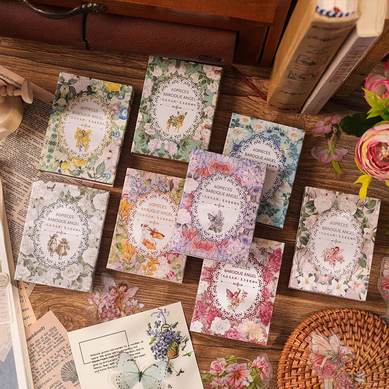 Box stickers flowers vintage-60 pzas