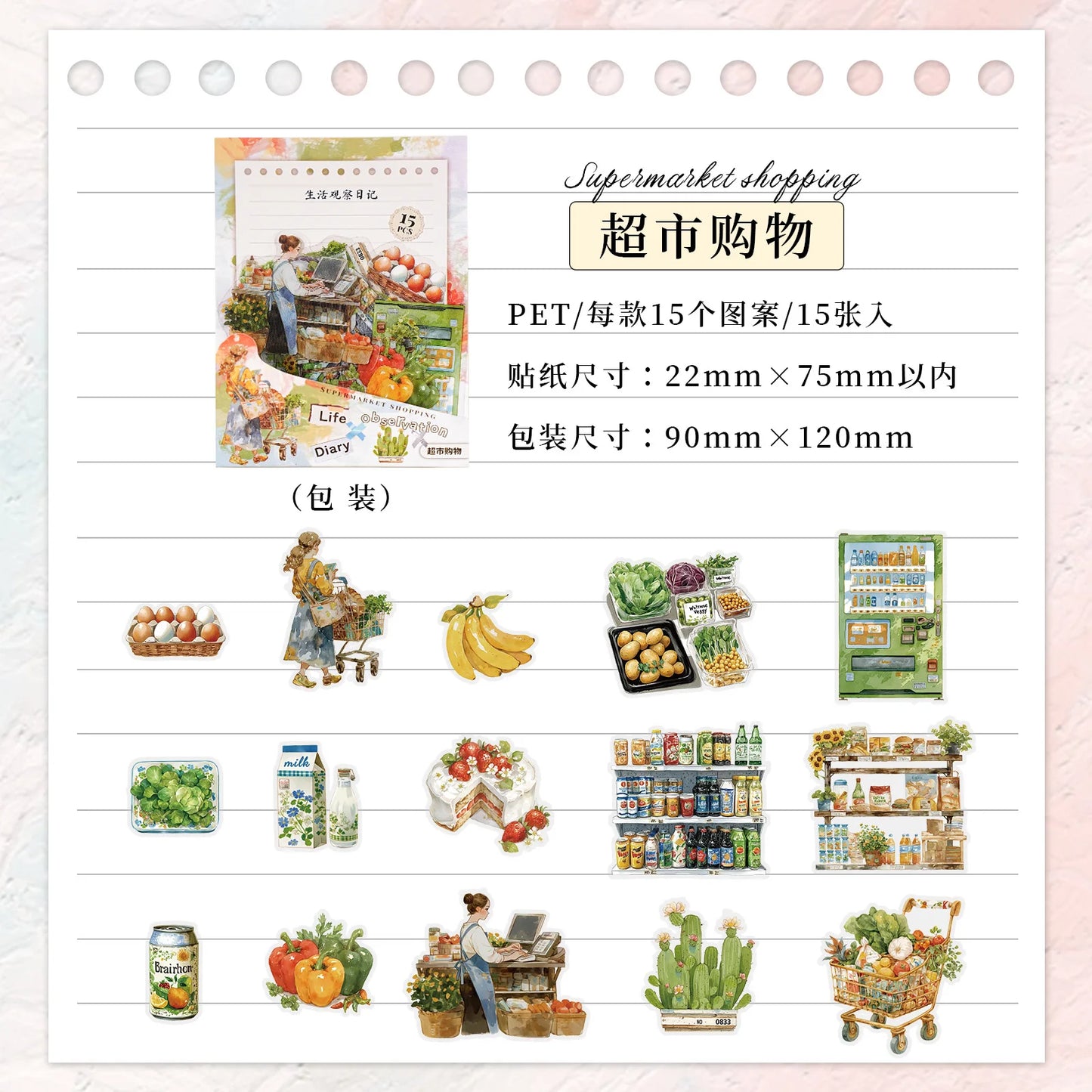 Stickers life diary-15 pzas