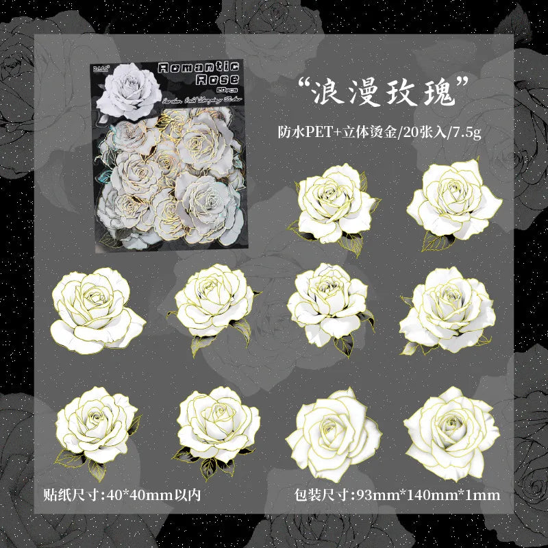 Stickers rosas blancas con foil-20 pzas