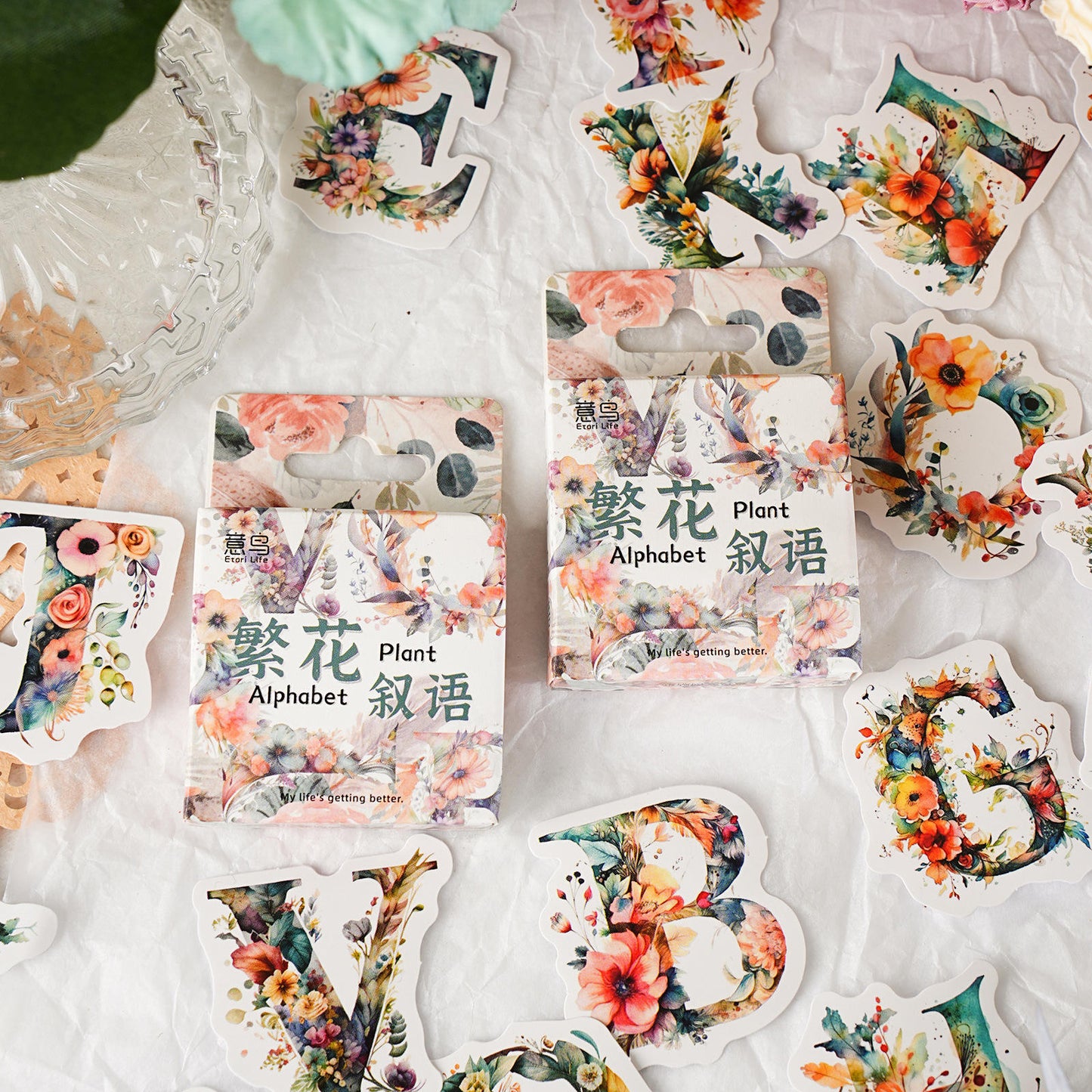 Cajita de stickers alphabet plant-46 pzas