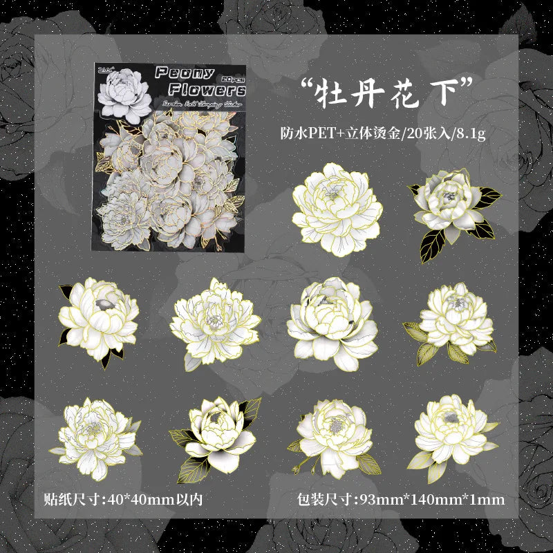 Stickers rosas blancas con foil-20 pzas