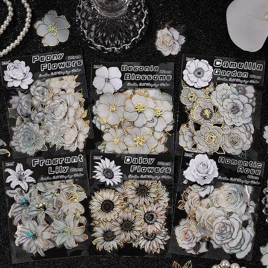 Stickers rosas blancas con foil-20 pzas