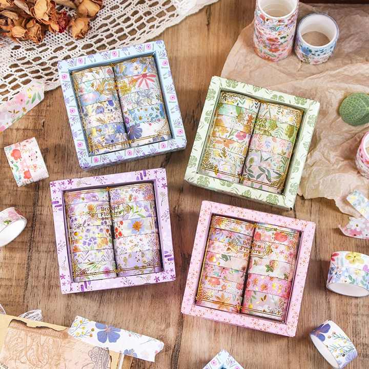Juego de washitape "broken flowers"-12 pzas