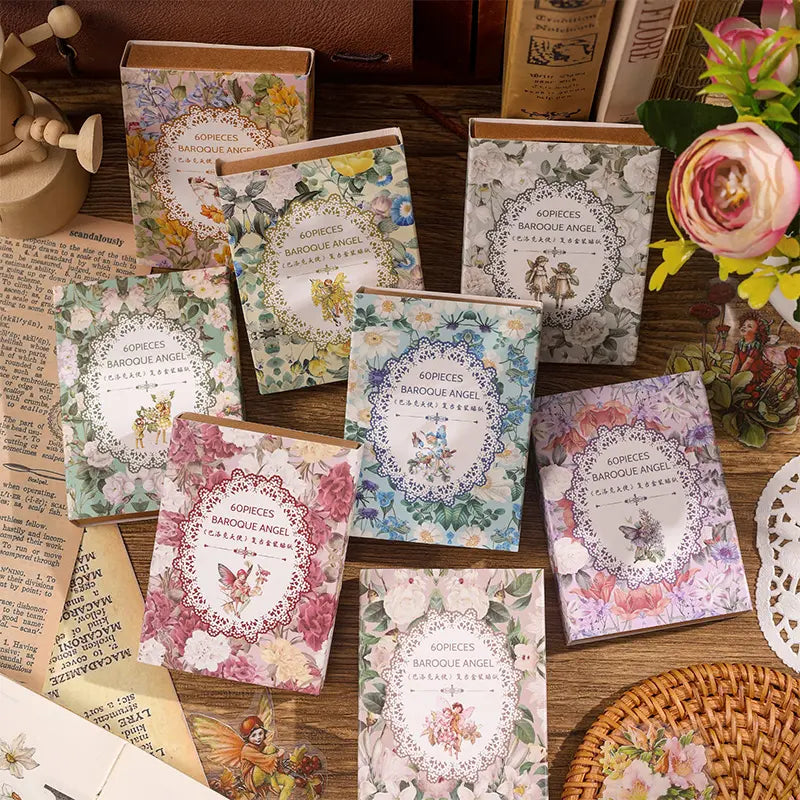 Box stickers flowers vintage-60 pzas