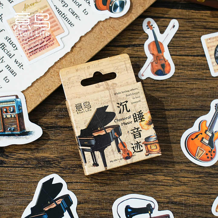 Cajita de stickers instrumentos musicales -46 pzas