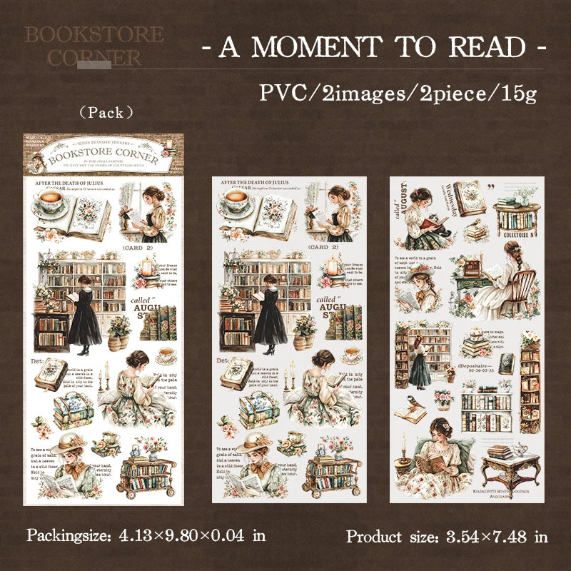 Stickers transfer bookstore corner-2 pzas