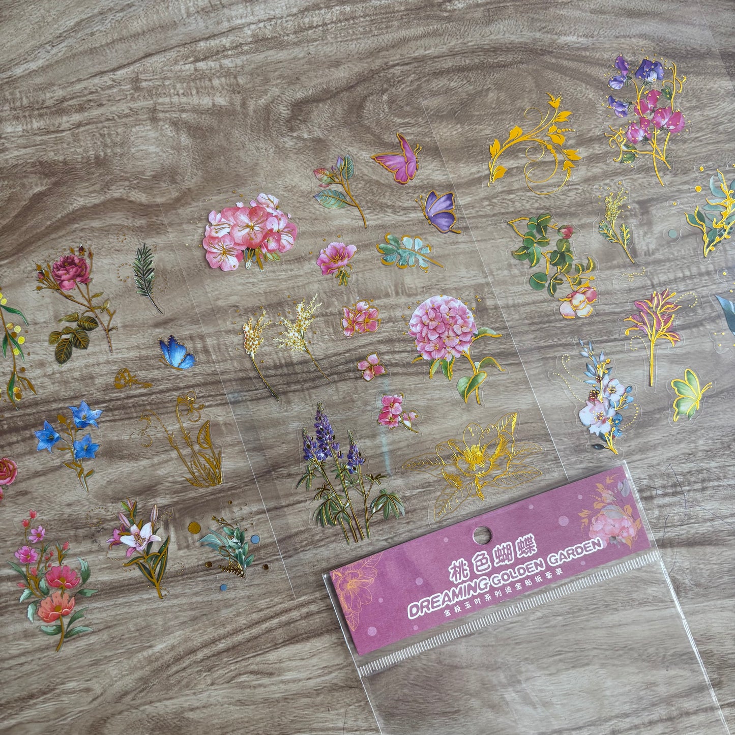 Flores con foil dreaming golden-3 pzas