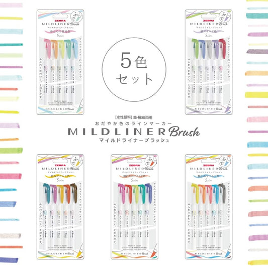 Brush pens Zebra Mildliner-5 piezas
