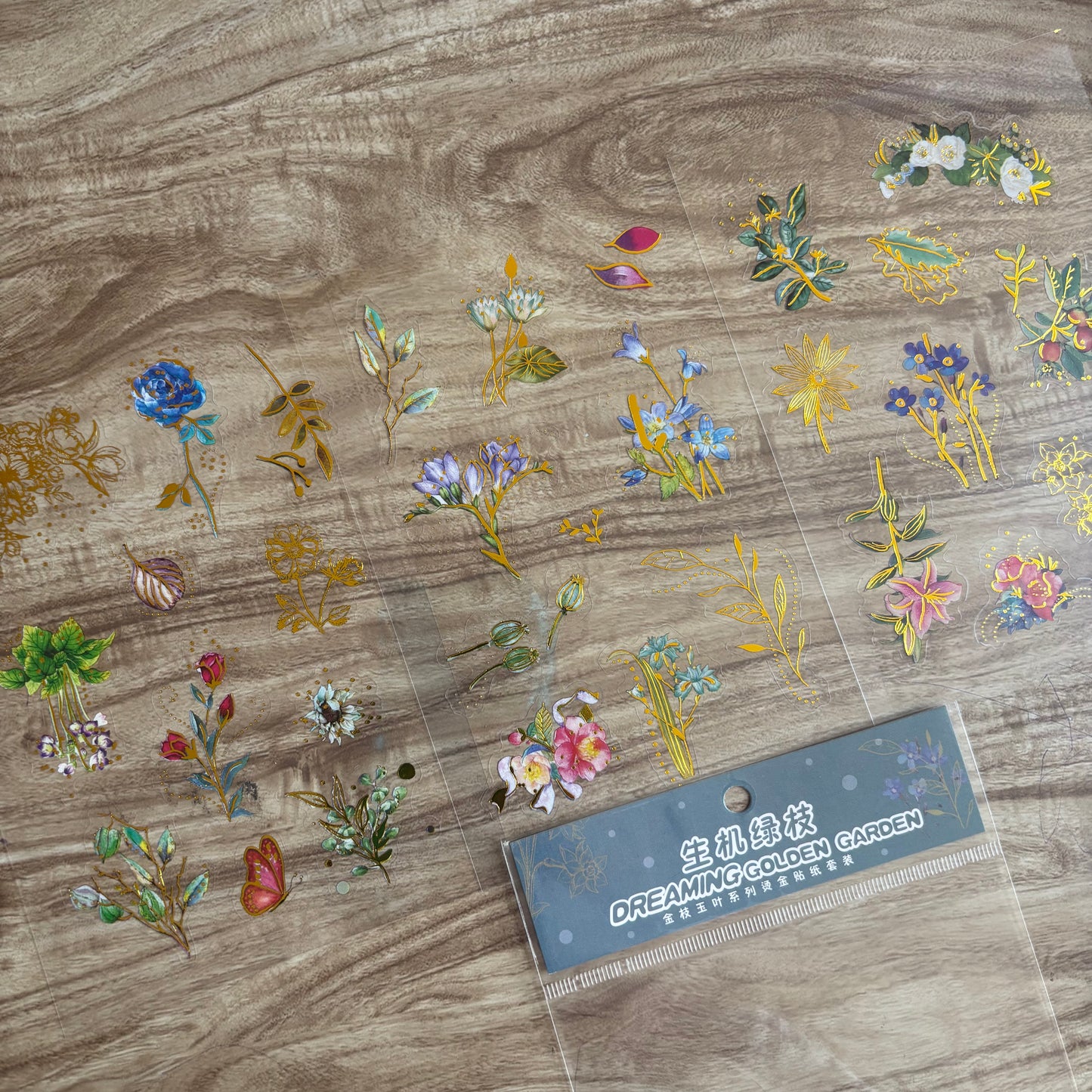 Flores con foil dreaming golden-3 pzas