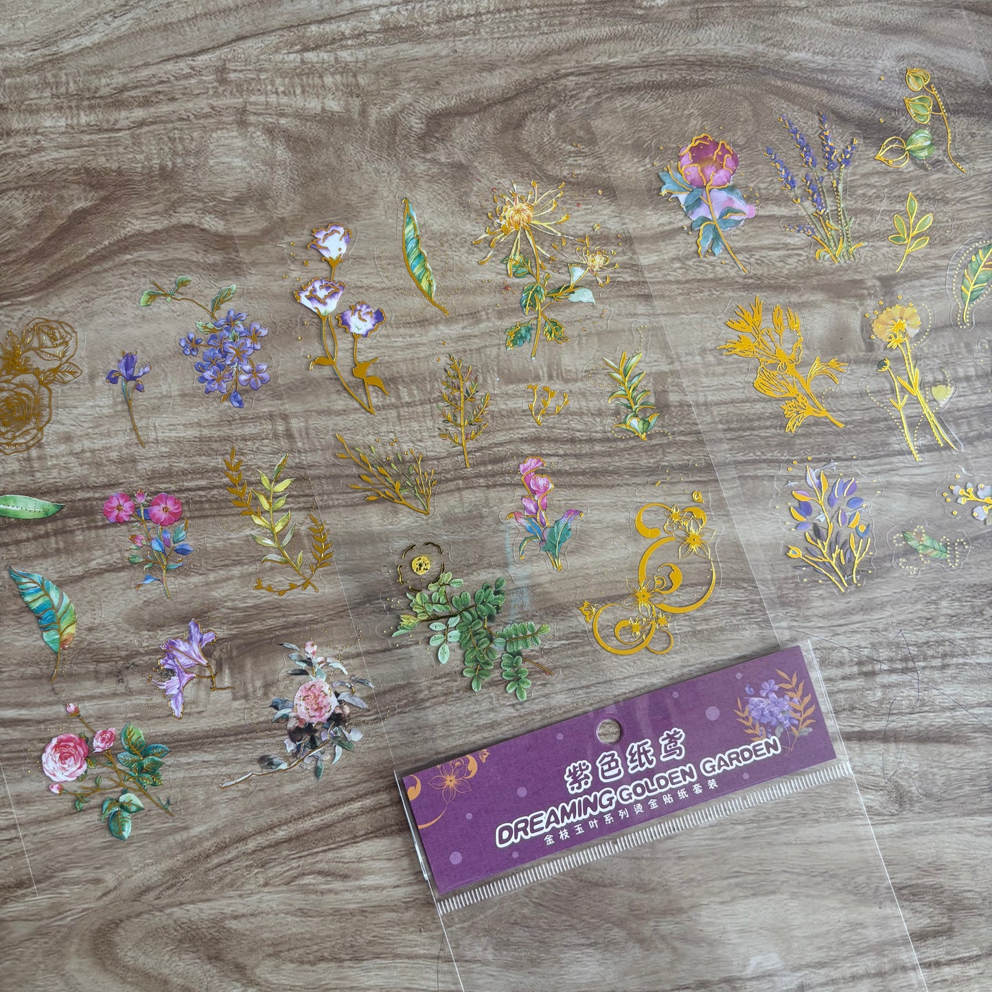 Flores con foil dreaming golden-3 pzas