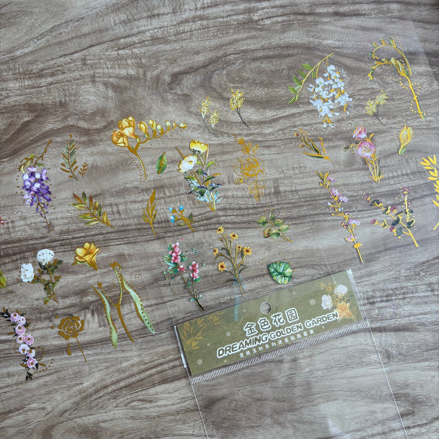 Flores con foil dreaming golden-3 pzas