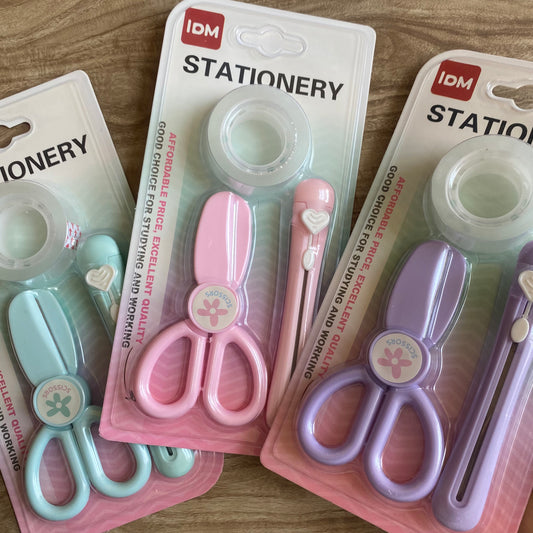 Set de tijera + cutter + cinta