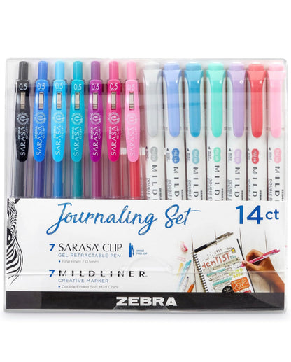 Sarasa Journaling set (7 lapiceros tinta gel+7 resaltadores mildliners)-14 piezas